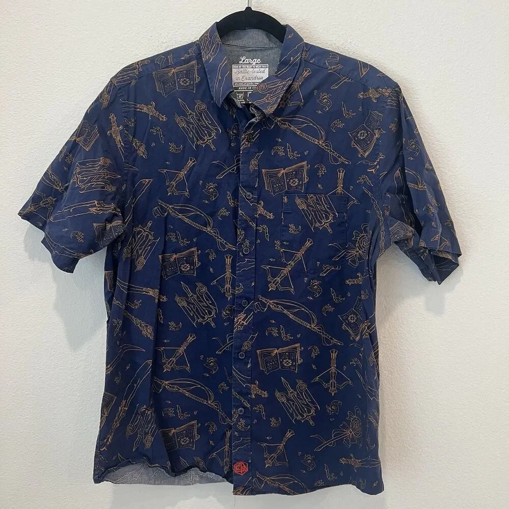 Critical Role Mighty Nein Weapons Button Up Short Sleeve Shirt Size Large Navy - Picture 1 of 7